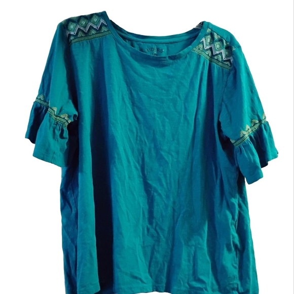 Riders by Lee Teal Embroidered Women's Top Flutter Sleeve Boho Hippie - Picture 1 of 7